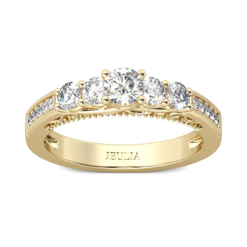 Jeulia Five Stone Round Cut Sterling Silver Ring