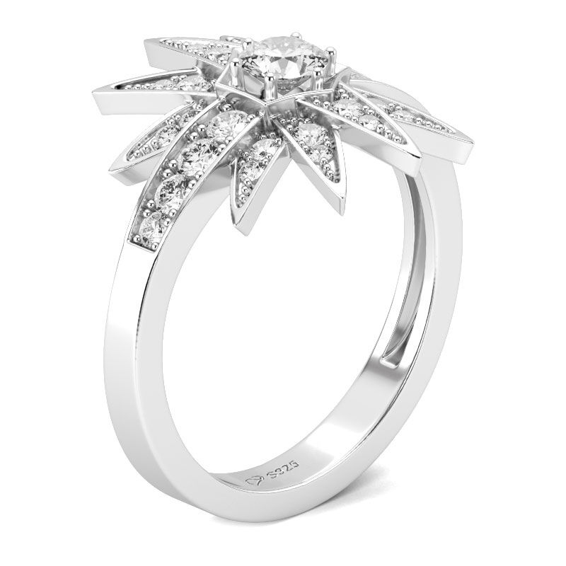Jeulia Star Design Round Cut Sterling Silver Ring