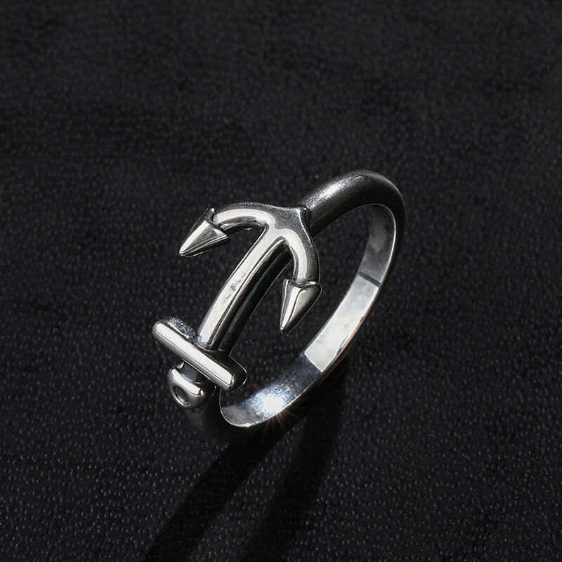 Jeulia "Sideways Anchor" Sterling Silver Ring