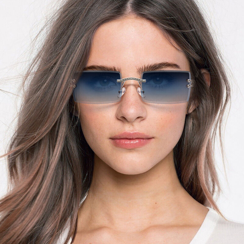 Jeulia "Hue Fantasy" Rectangle Blue Gradient Rimless Unisex Sunglasses