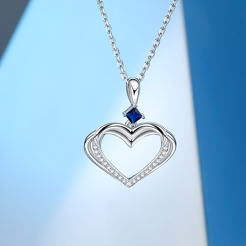 Jeulia Double Heart Design Sterling Silver Necklace