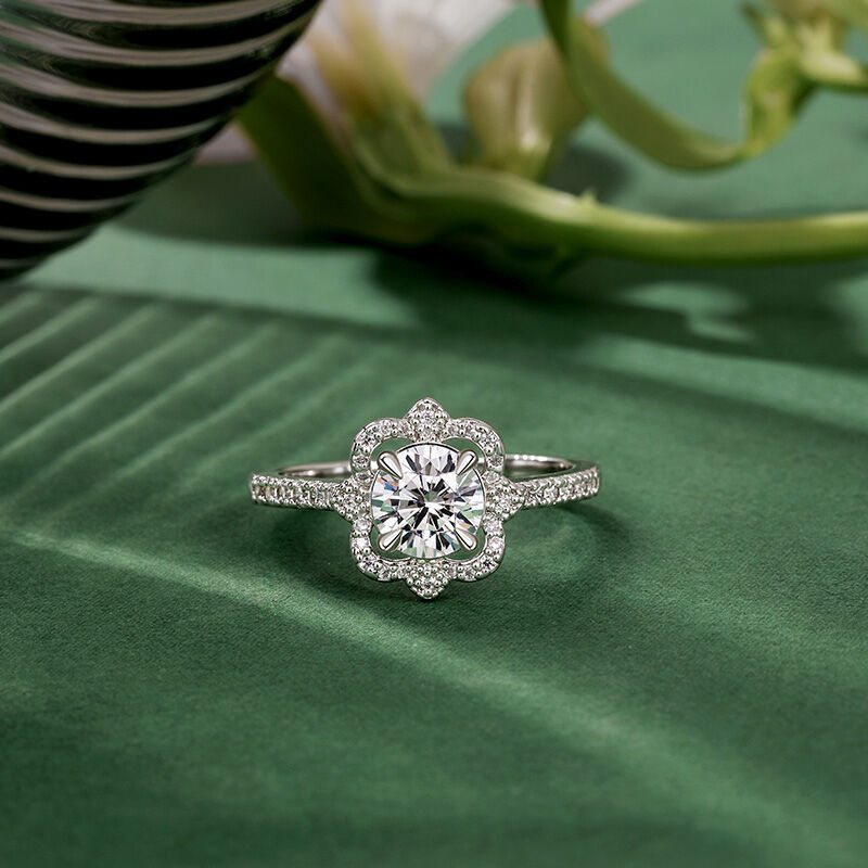 Jeulia Hollow Halo Custom Round Cut Engagement Ring with Birthstone