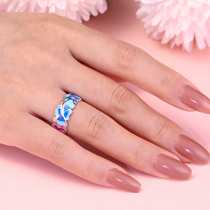 Jeulia "Born as the Flowers" Enamel Sterling Silver Women's Band