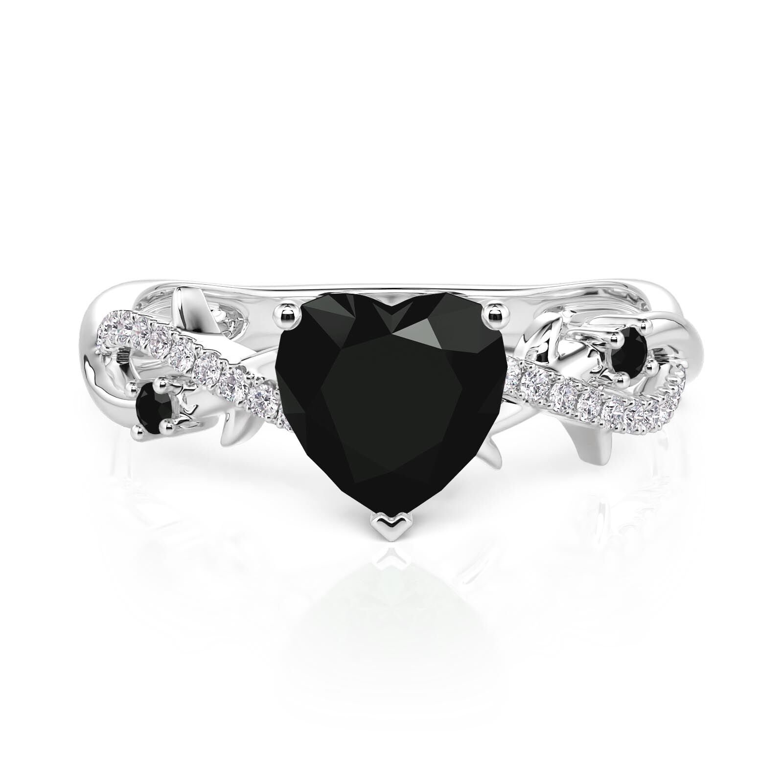 Jeulia Midnight Heart Promise Ring Sterling Silver