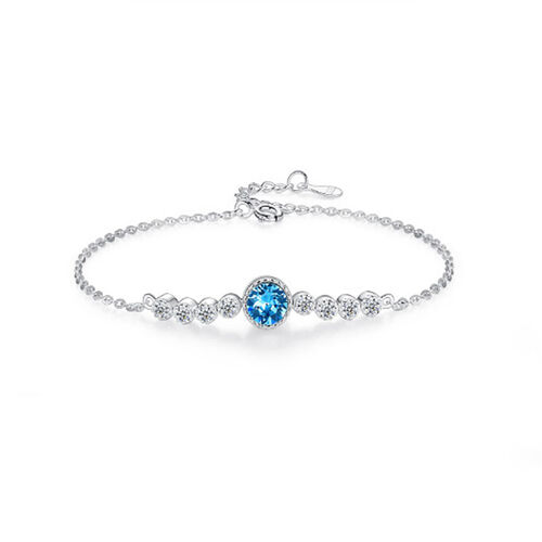 Jeulia Classic Aquamarine Round Cut Sterling Silver Bracelet