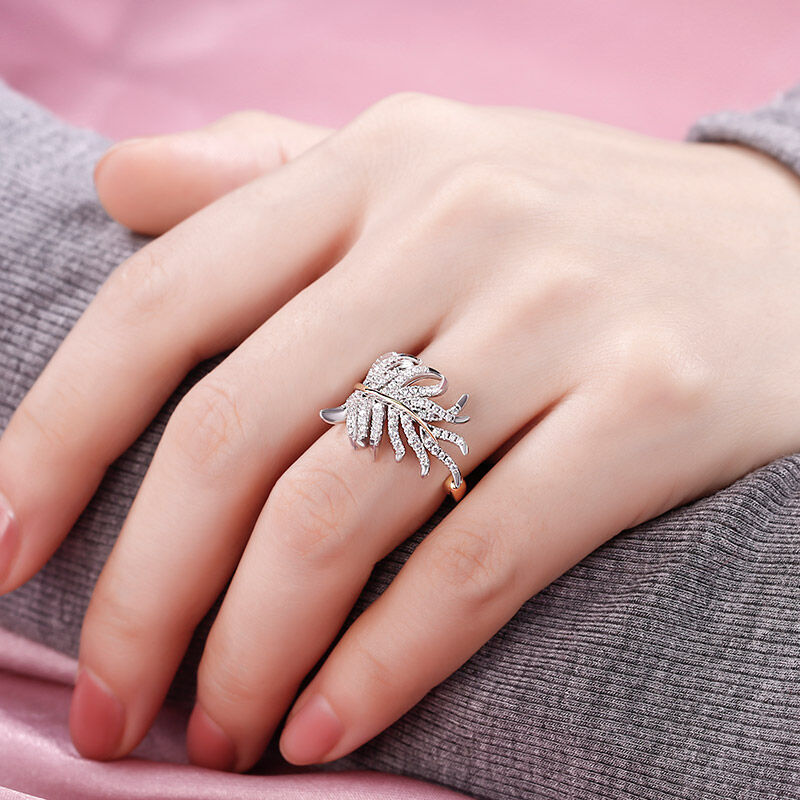 Jeulia Two Tone Feather Sterling Silver Ring