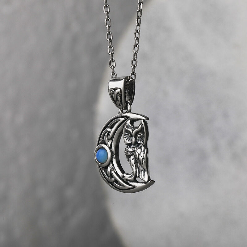 Jeulia "Owl on Moon" Celtic Sterling Silver Necklace
