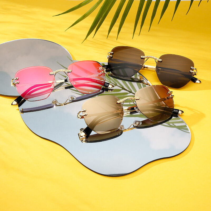 Jeulia "Make A Splash" Geometric Brown Mirror Rimless solglasögon för kvinnor
