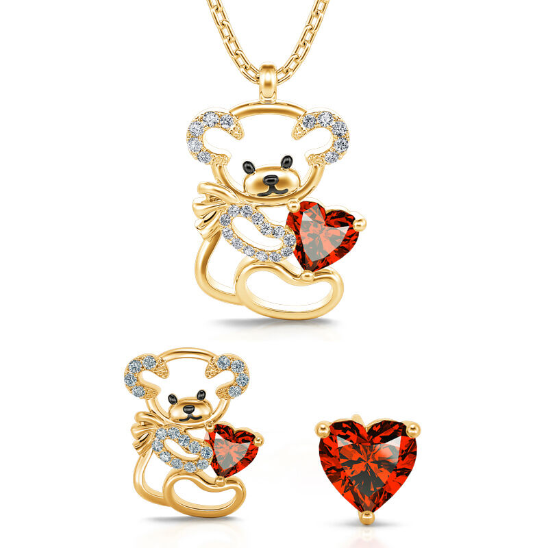 Jeulia "Fall in Love" Teddy Bear and Heart Sterling Silver Jewelry Set