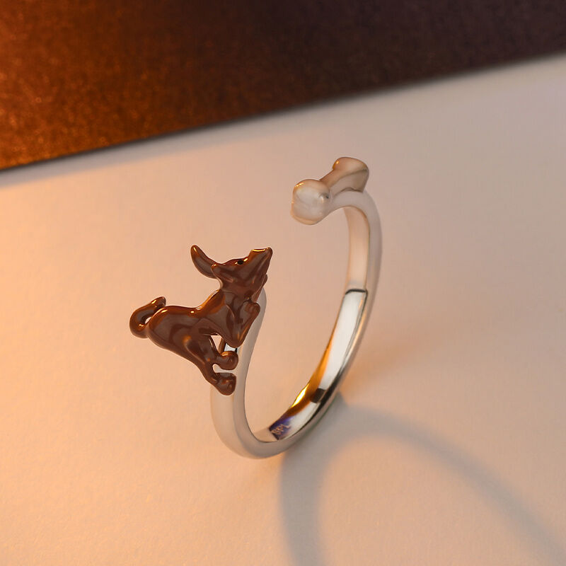 Jeulia Dog&Bone Adjustable Sterling Silver Ring