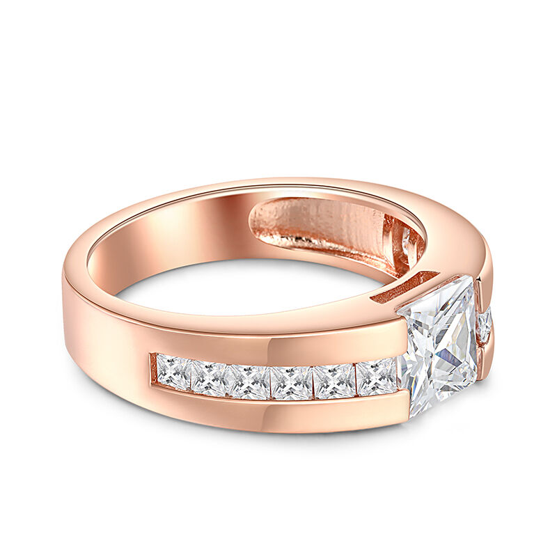 Jeulia Cool Princess Cut Men's Wedding Ring Rose Gold