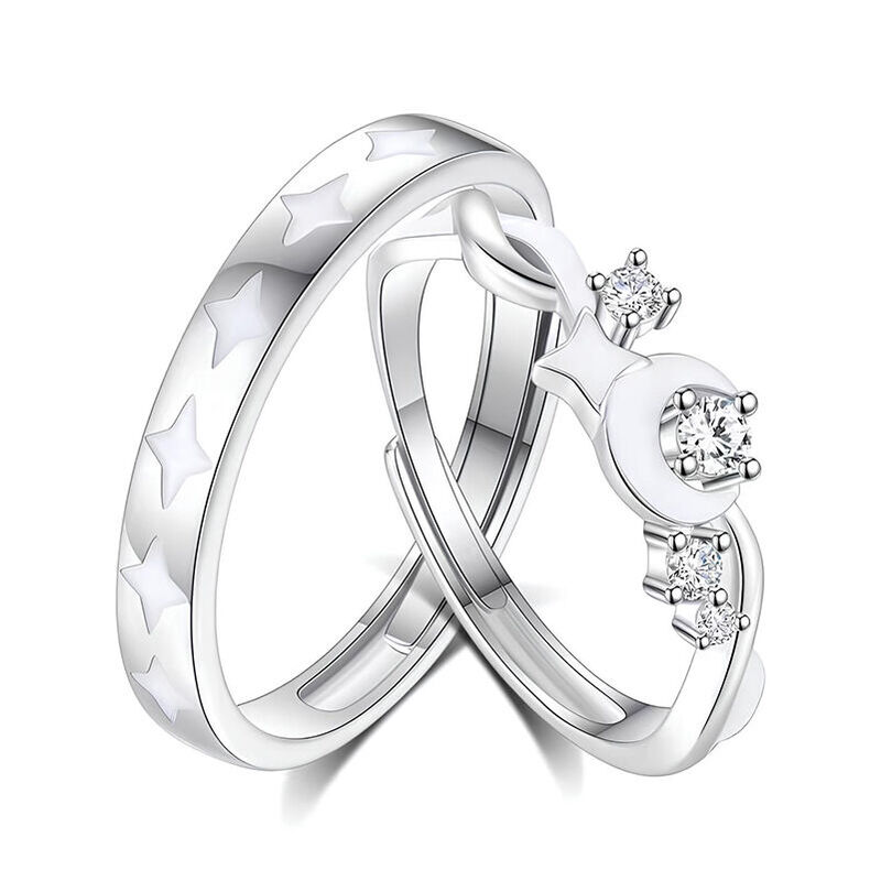 Jeulia Romantic Moon Star Women Promise Ring Sterling Silver