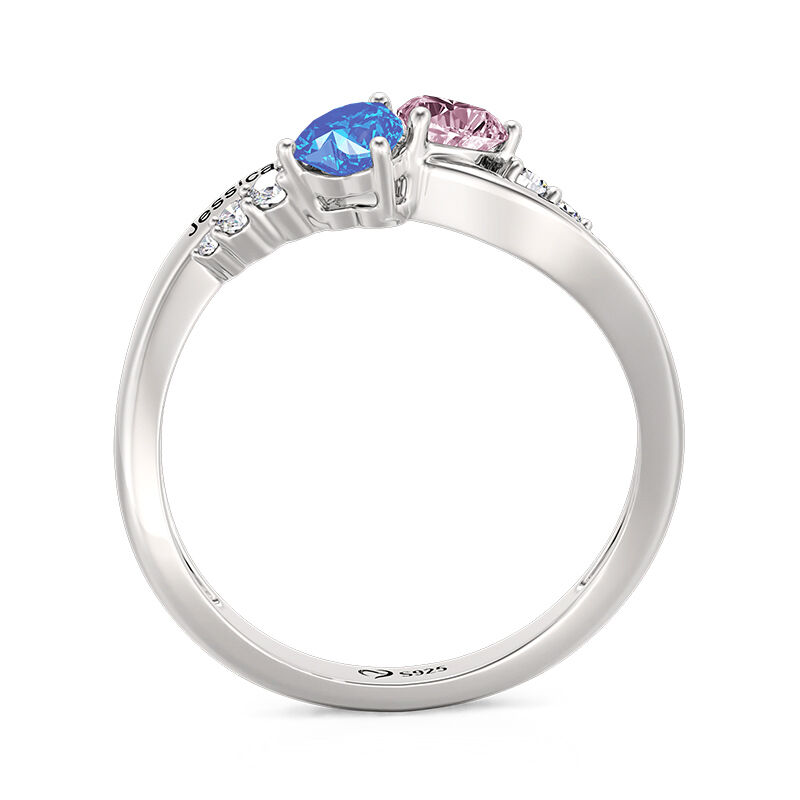 Jeulia Unique Custom Double Heart Ring With Birthstone and Engraving