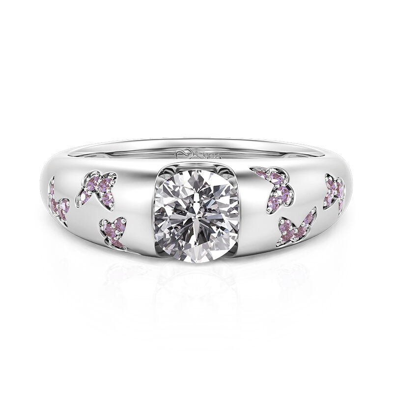 Jeulia Pink Butterfly Engagement Ring Round Cut Sterling Silver