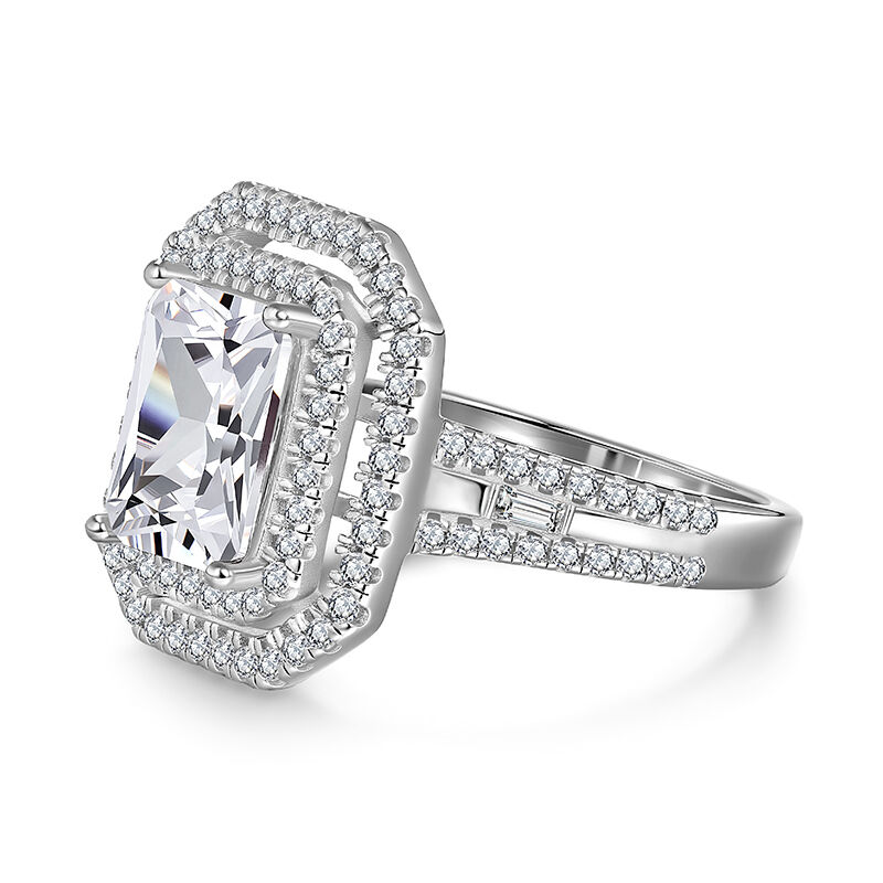 Jeulia Anillo de Compromiso con Doble Halo Hueco de Plata de Ley