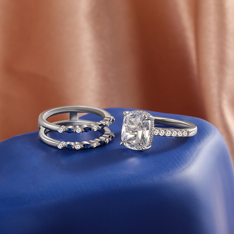 Jeulia Interchangeable Hidden Halo Engagement Ring Set Blue and White Interval