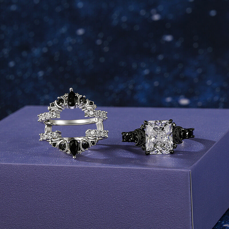 Jeulia Luna Astra Måne och Stjärna Ringset Radiant Cut Sterling Silver