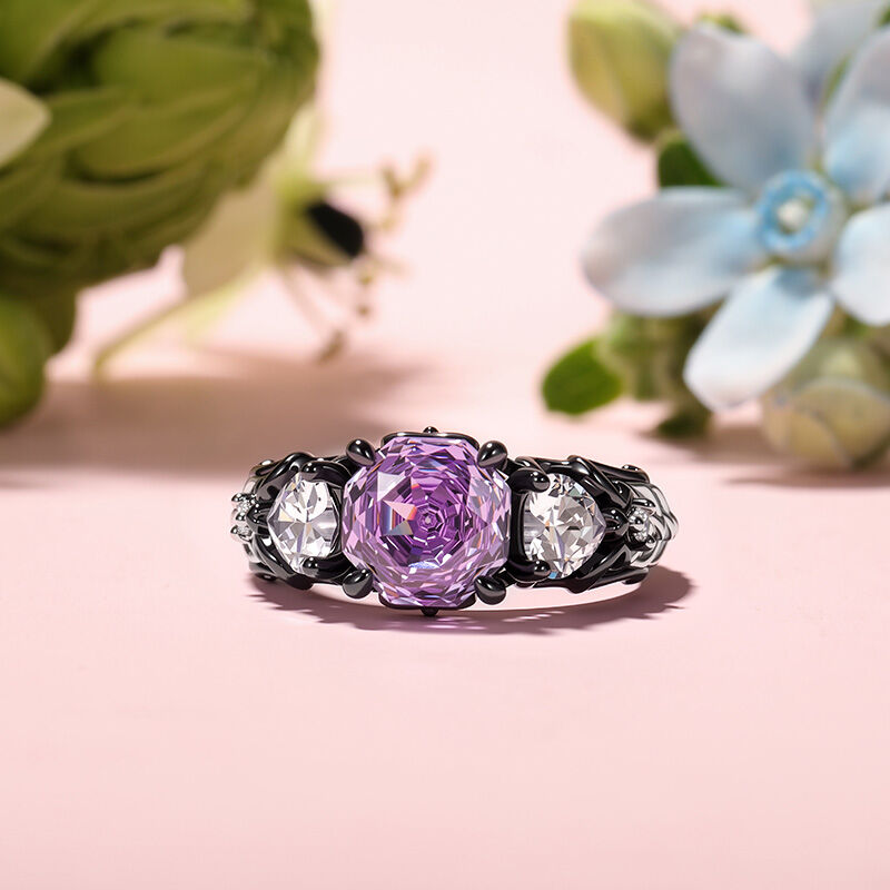 Jeulia Midsummer Night "Love-in-idleness" Three Stone Purple Rose Ring