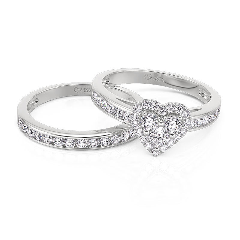 Jeulia Halo Heart Shaped Promise Ring Set