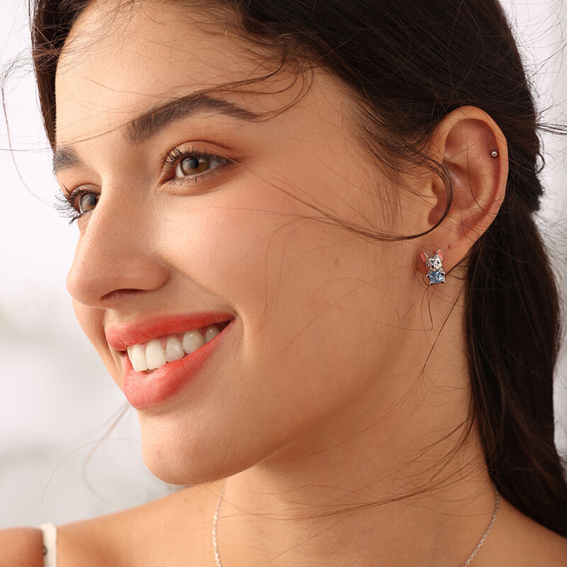 Jeulia Hug Me Orecchini con Design Bulldog e Cuore in Argento Sterling