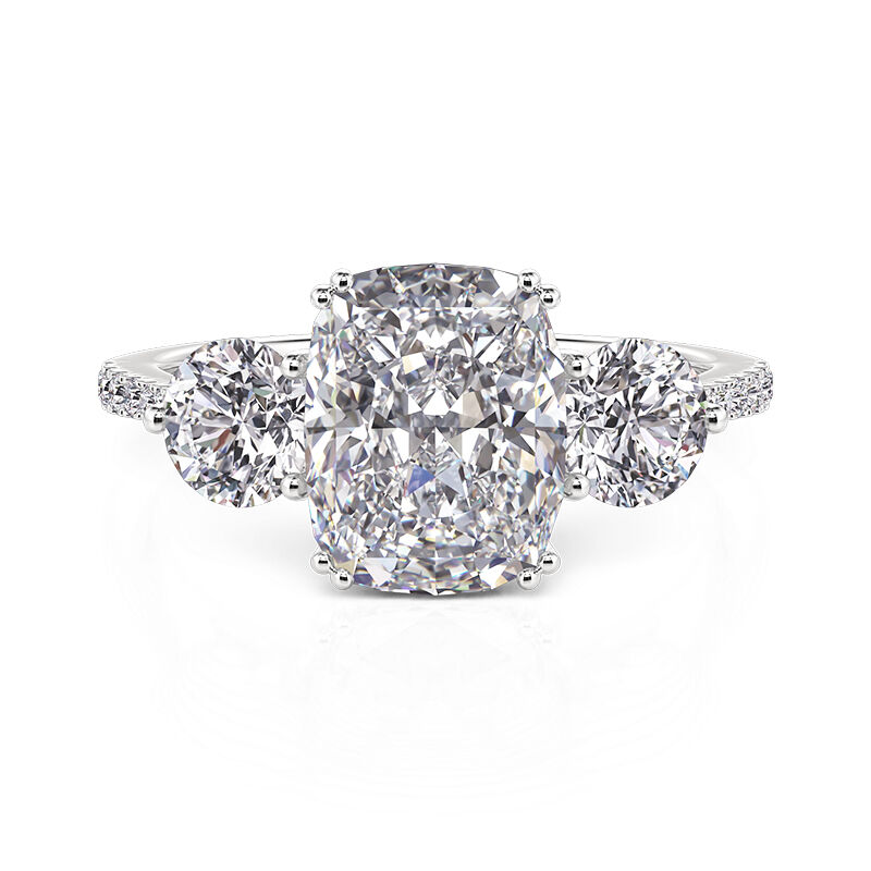 Jeulia Three Stone Engagement Ring with Pave Accents