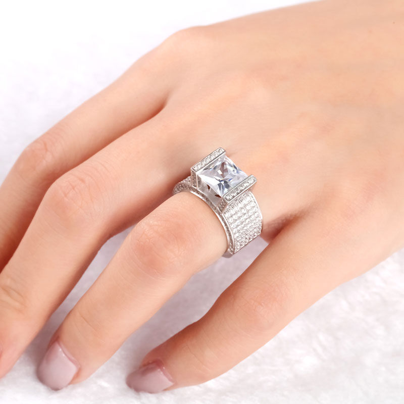 Jeulia Wide Princess Cut Sterling Silver Ring