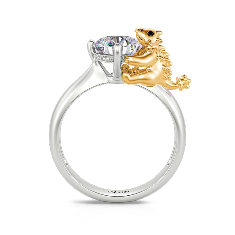 Jeulia Hug Me "Cute Ankylosaurus" Dinosaur Round Cut Sterling Silver Ring