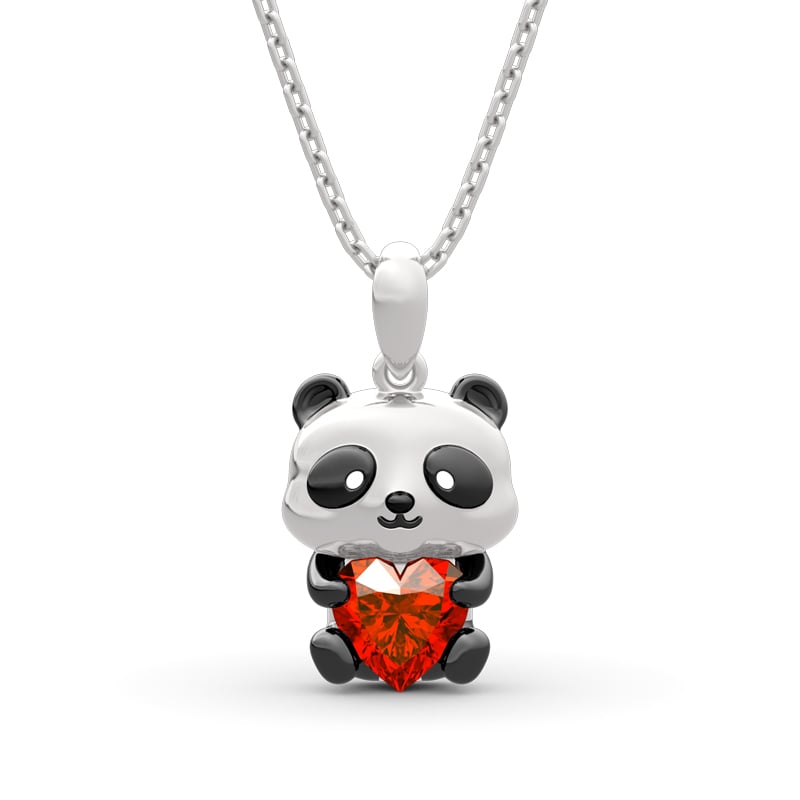 Jeulia Hug Me "Confess Your love" Panda Heart Cut Sterling Silver Necklace
