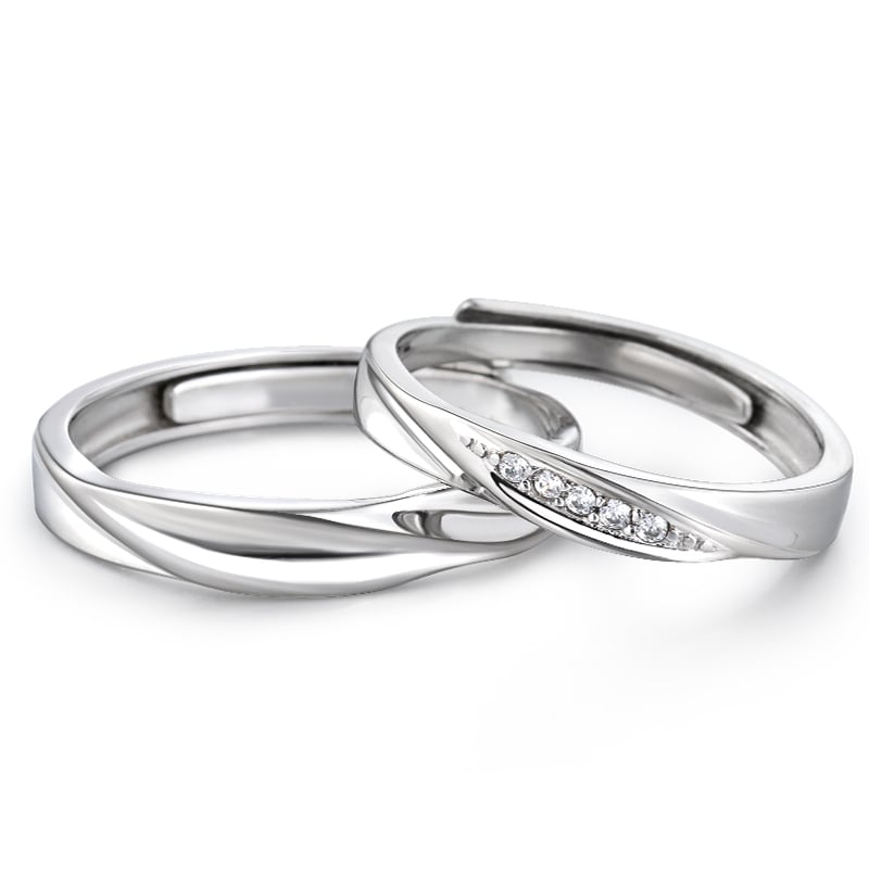 Jeulia Stylish Adjustable Sterling Silver Couple Rings