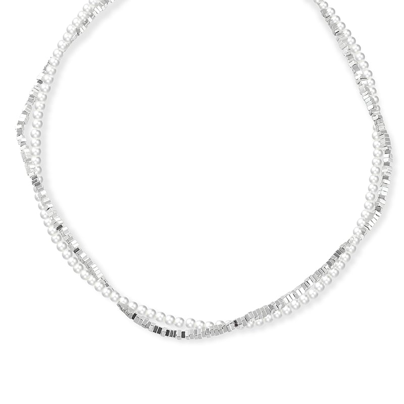 Jeulia Double Layer Twist Pearl Sterling Silver Necklace