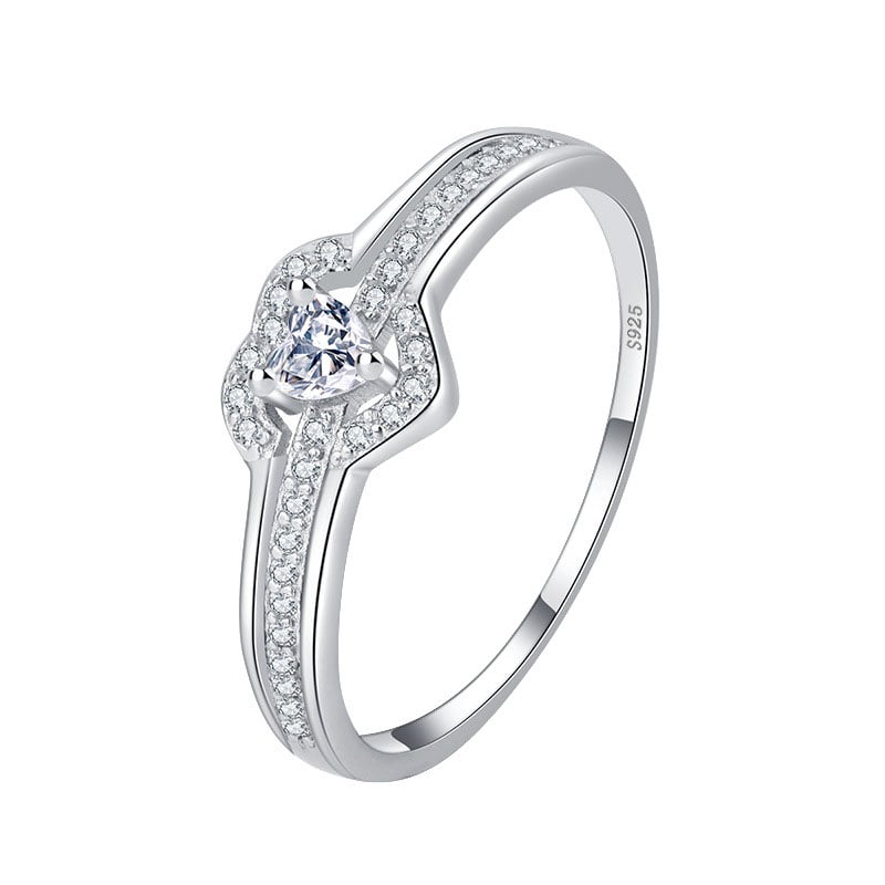 Jeulia Cute Heart Shaped Engagement Ring Sterling Silver