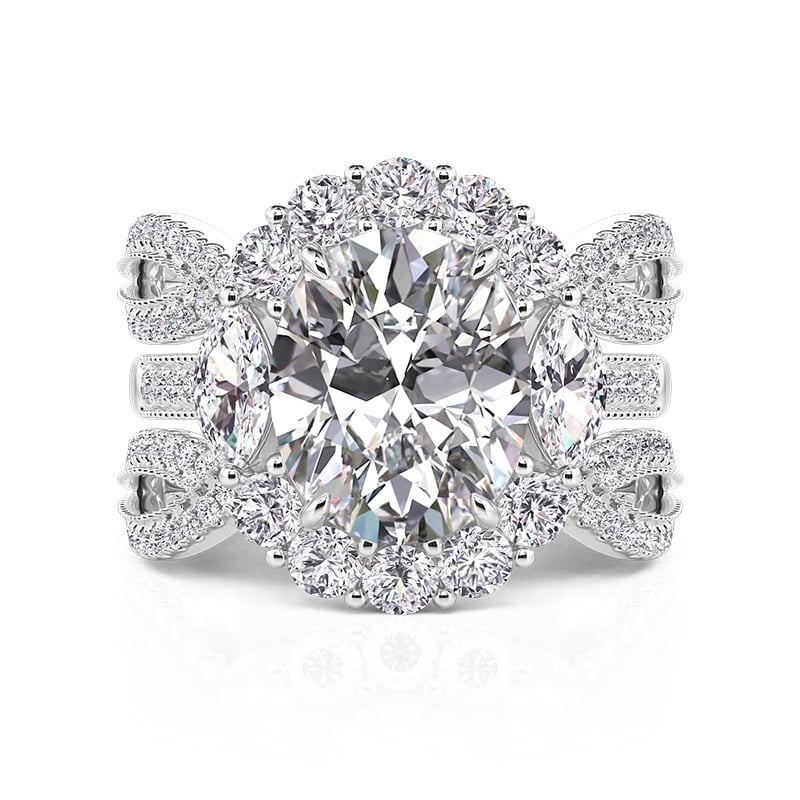 Jeulia Elegant Sparkling Halo Oval Engagement Ring Set 2PC