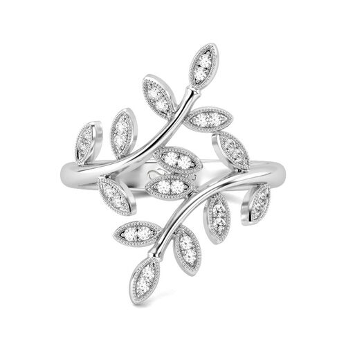 Jeulia Leaf Design Sterling Silver Cocktail Ring