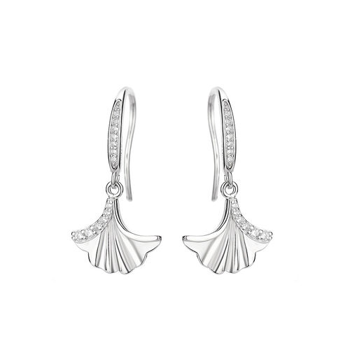 Jeulia Ginkgo Leaf Sterling Silver Drop Earrings