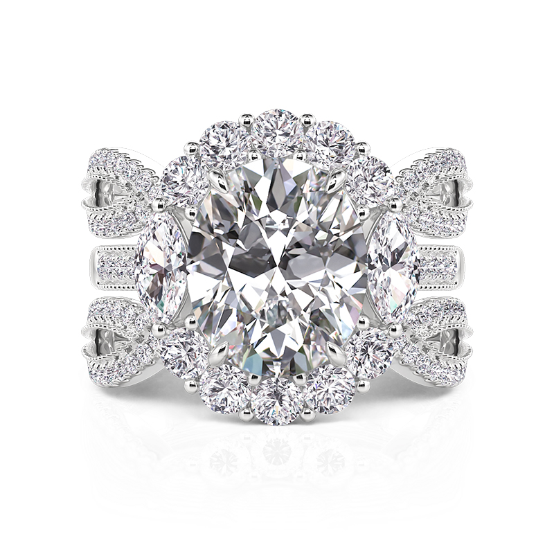 Jeulia Elegant Sparkling Halo Oval Engagement Ring Set 2PC