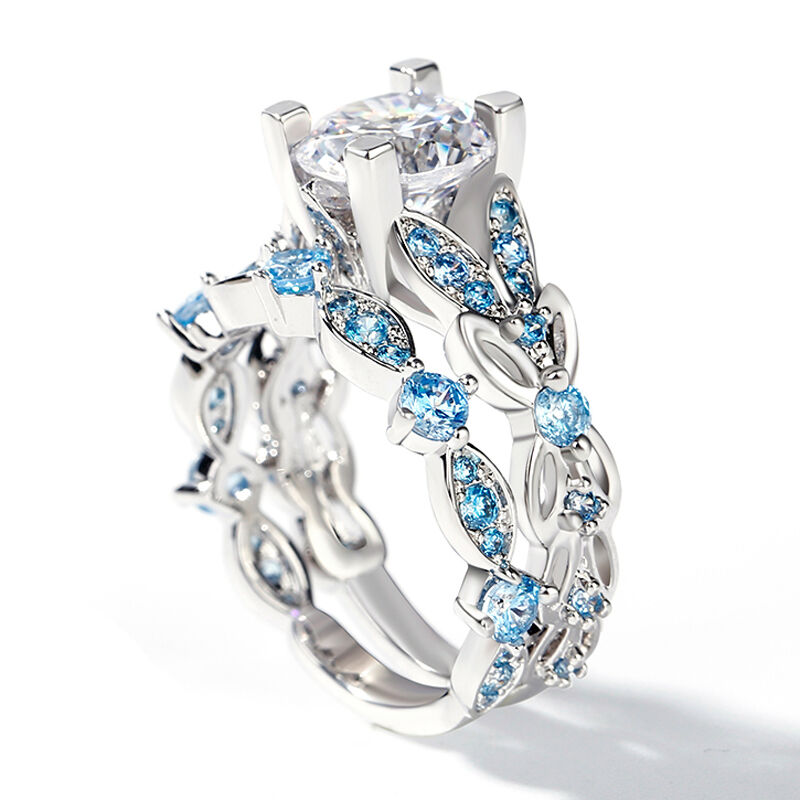 Butterfly Round Cut Sterling Silver Ring Set