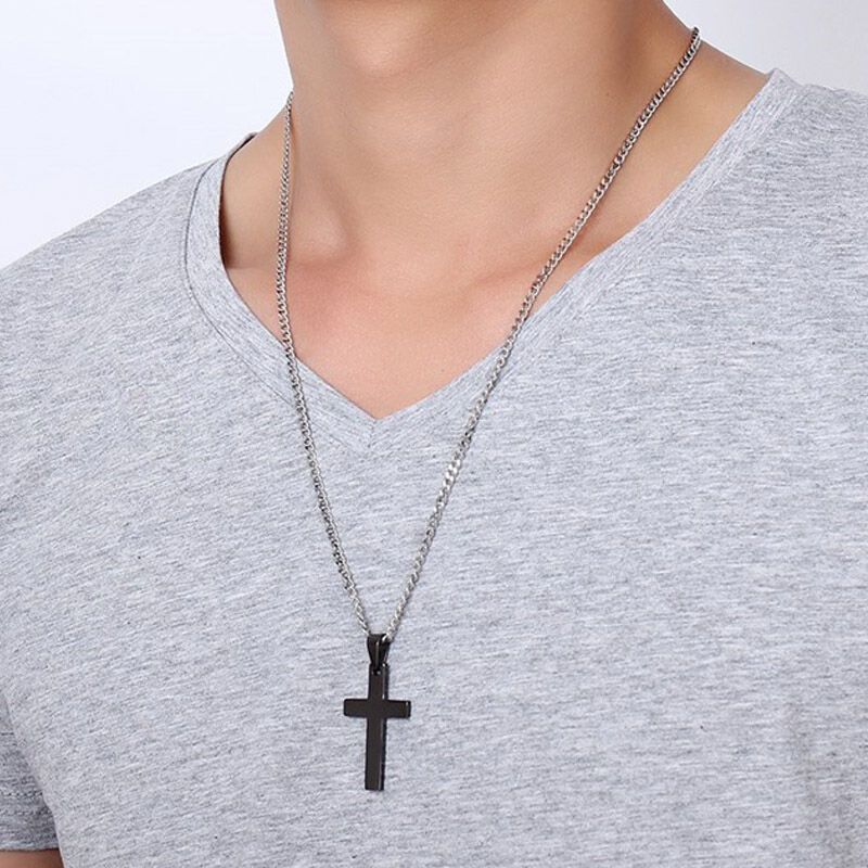 Jeulia Religious Cross Stainless Steel Men's Necklace