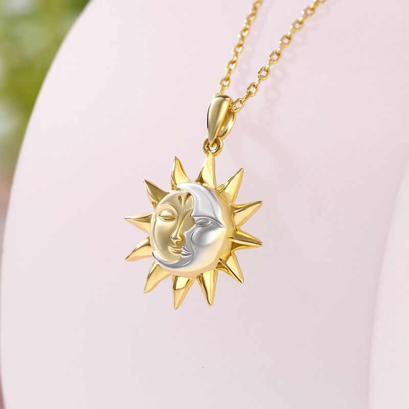 Jeulia "Sun ＆ Moon" Two Tone Design Sterling Silver Necklace