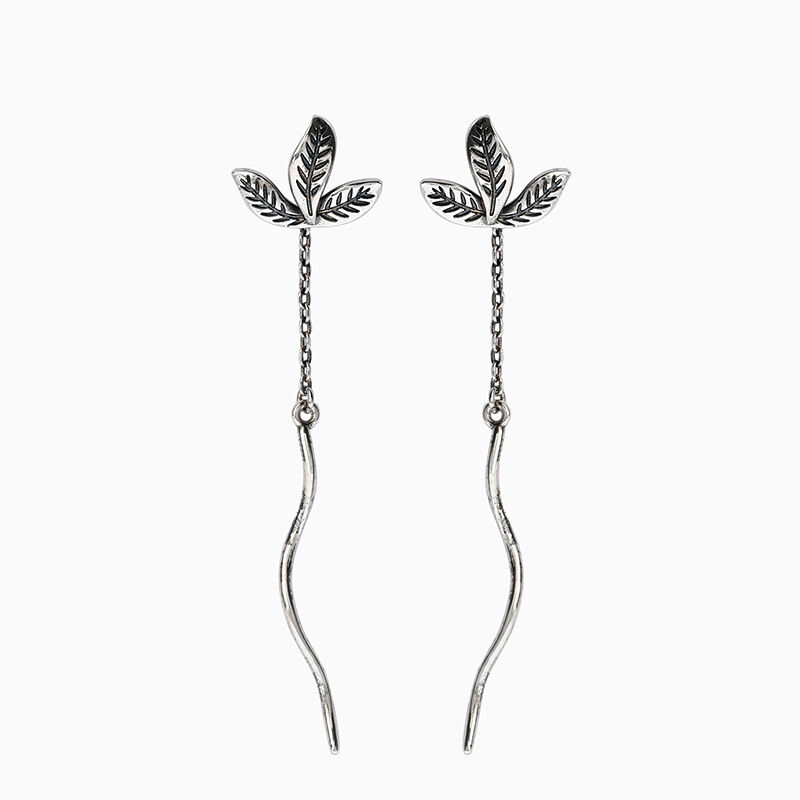 Jeulia Leaf Shape Sterling Silver Dangle Earrings