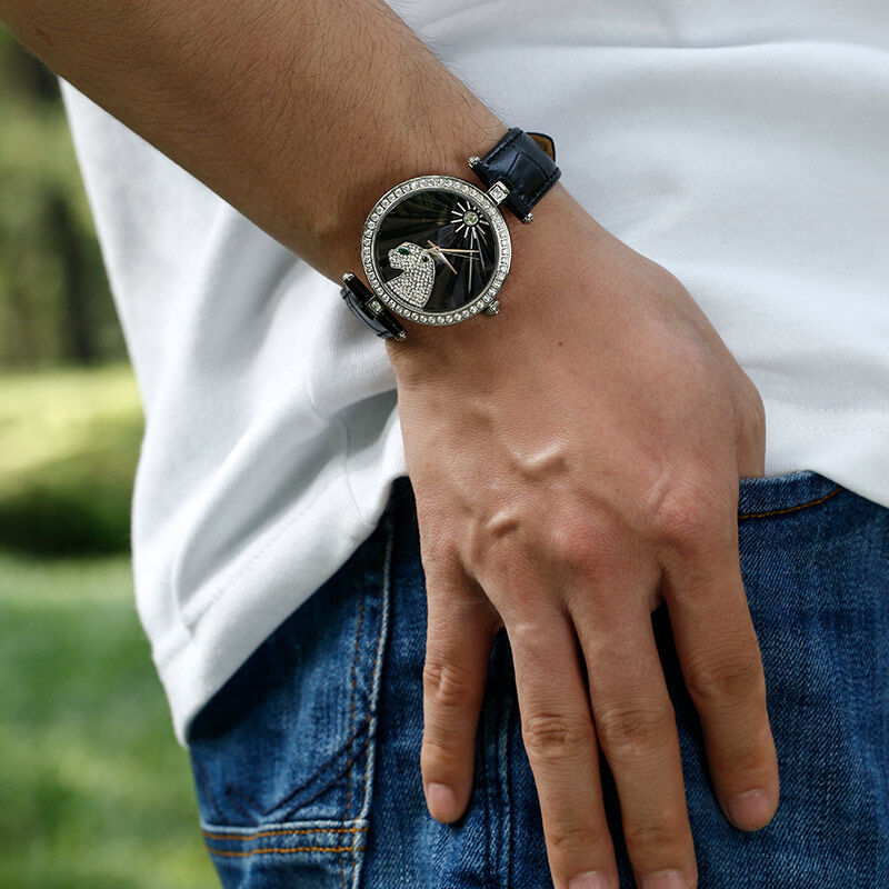 Jeulia Leopardo Quarzo Orologio Con Cinturino Nero Con Quadrante Nero