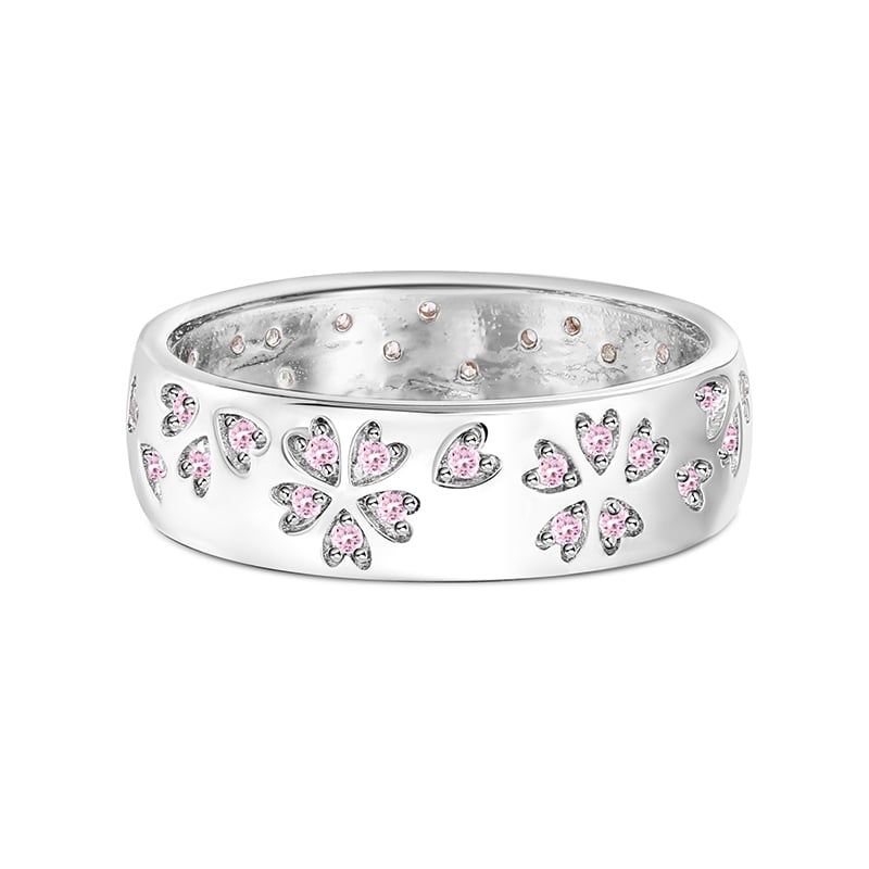 Jeulia "Sakura" Flower Womens Wedding Band Sterling Silver