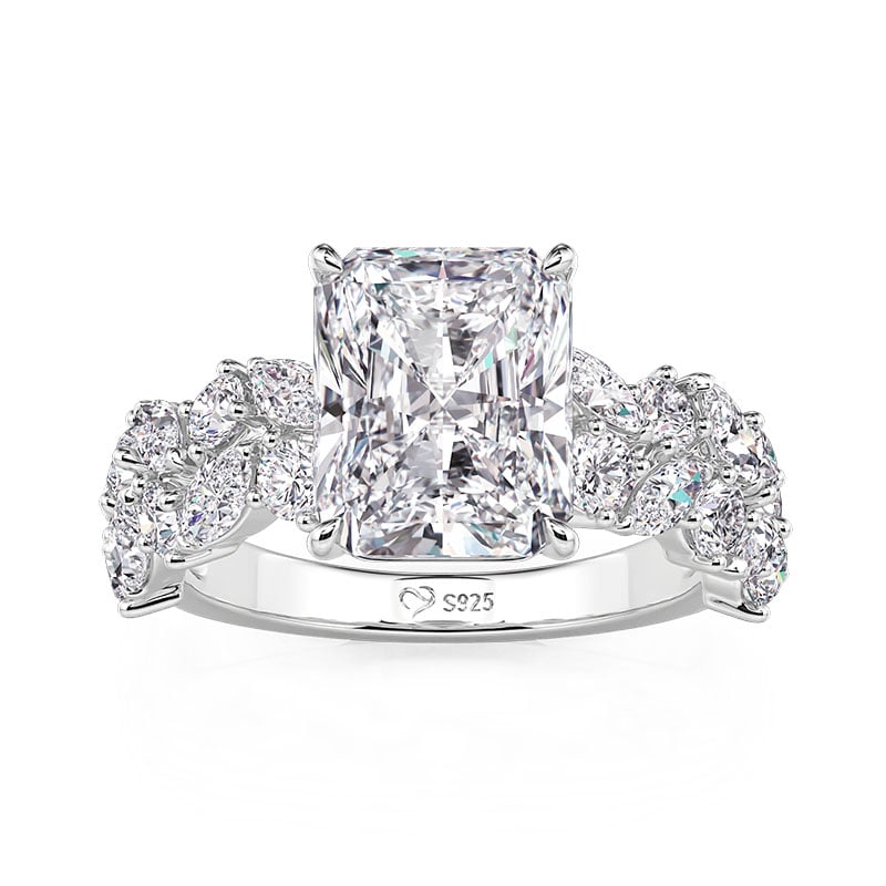Jeulia Double Row Cluster Radiant Cut Engagement Ring