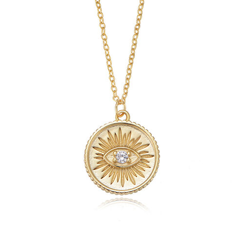 Jeulia "Best Protection" Evil Eye Gold Tone Sterling Silver Necklace