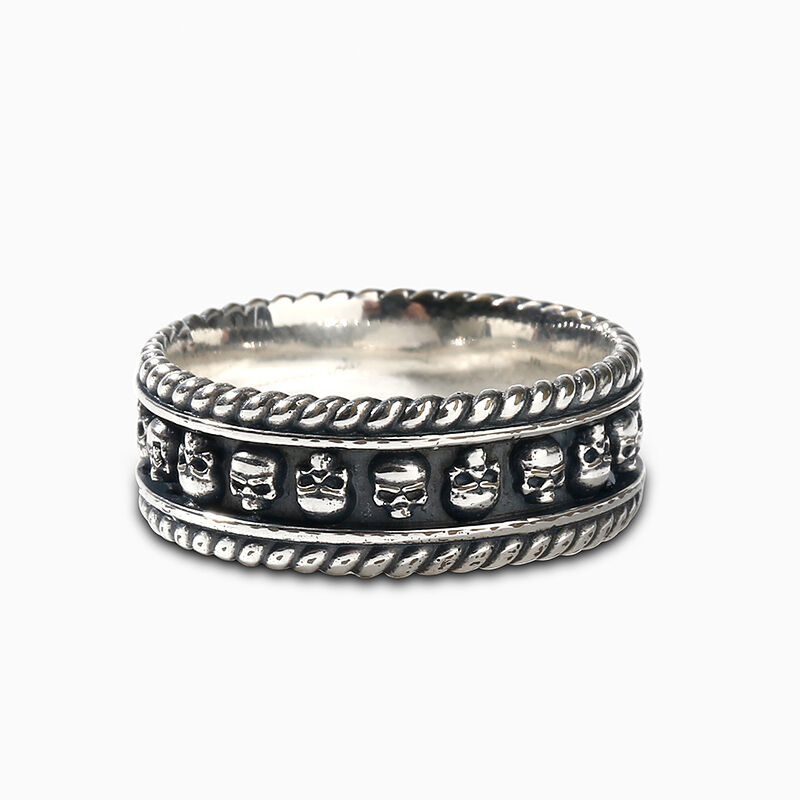 Jeulia "Twisted Rope" Skull Sterling Silver Band
