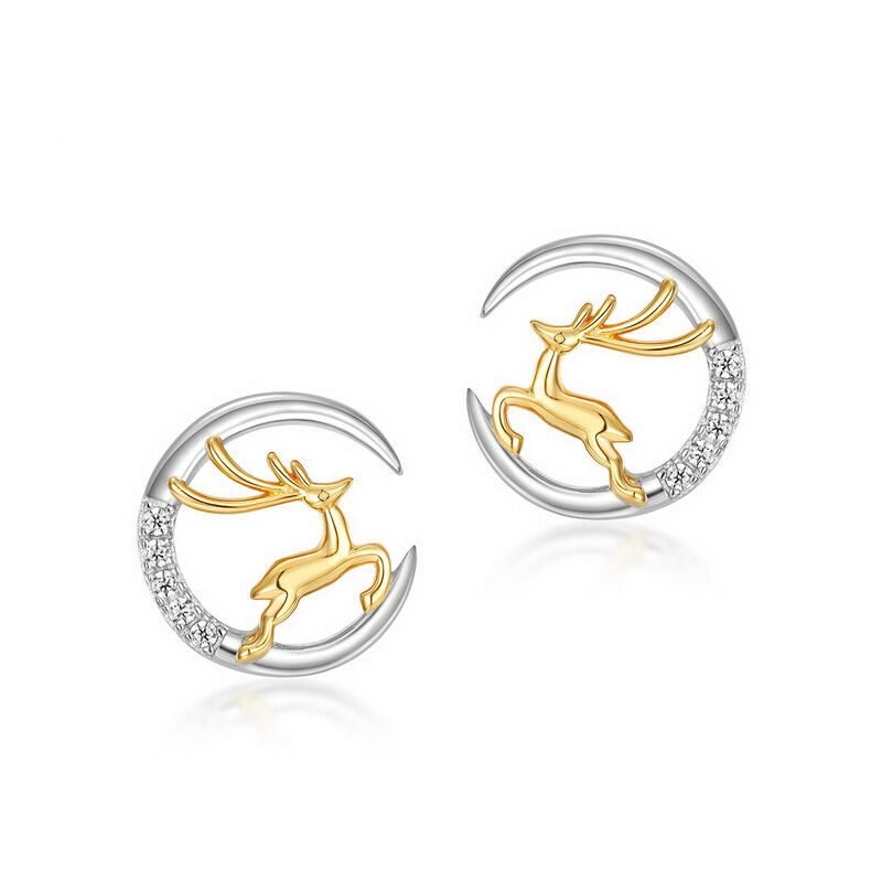 Jeulia Christmas Deer Elk Moon Sterling Silver Earrings