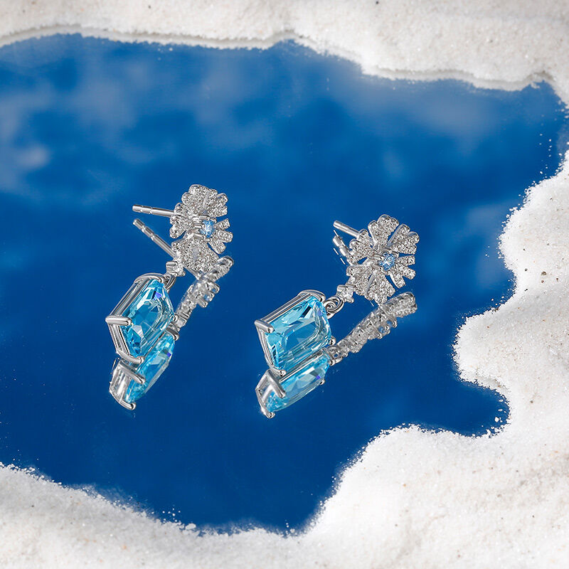Jeulia Boucles d'oreilles en forme de goutte Fancy Snowflake Coupe émeraude en Argent Sterling