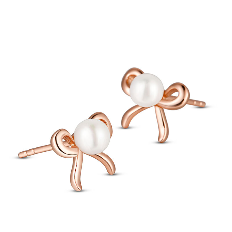 Jeulia "Ribbon Bow" Cultured Pearl Sterling Silver Children's Earrings