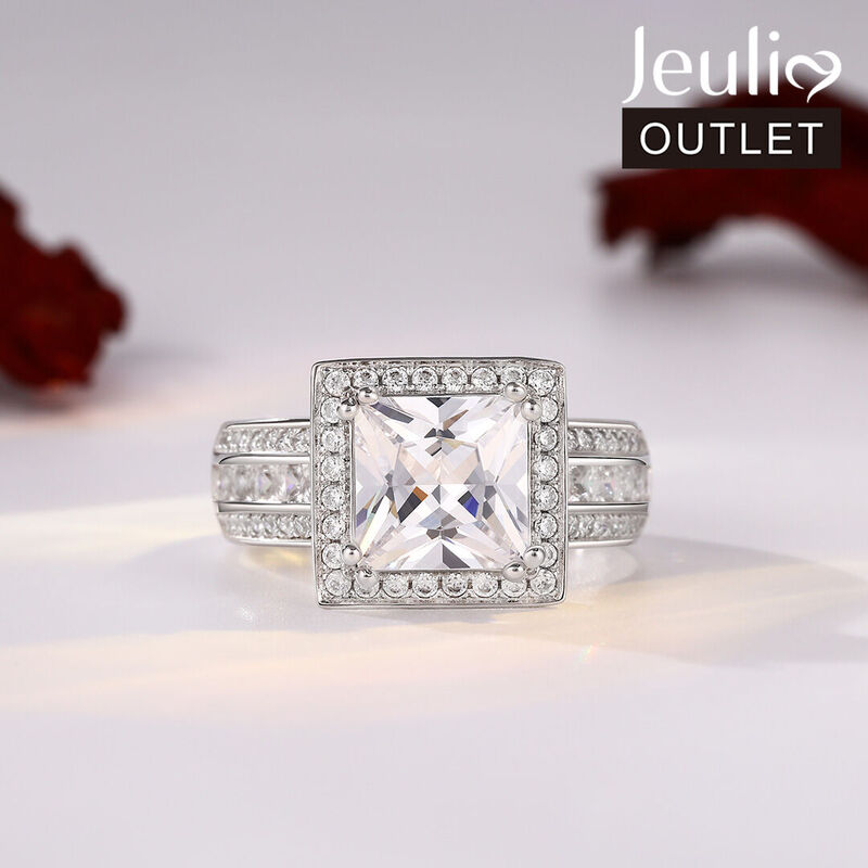 Jeulia Contemporary Design Princess Cut Sterling Silver Ring