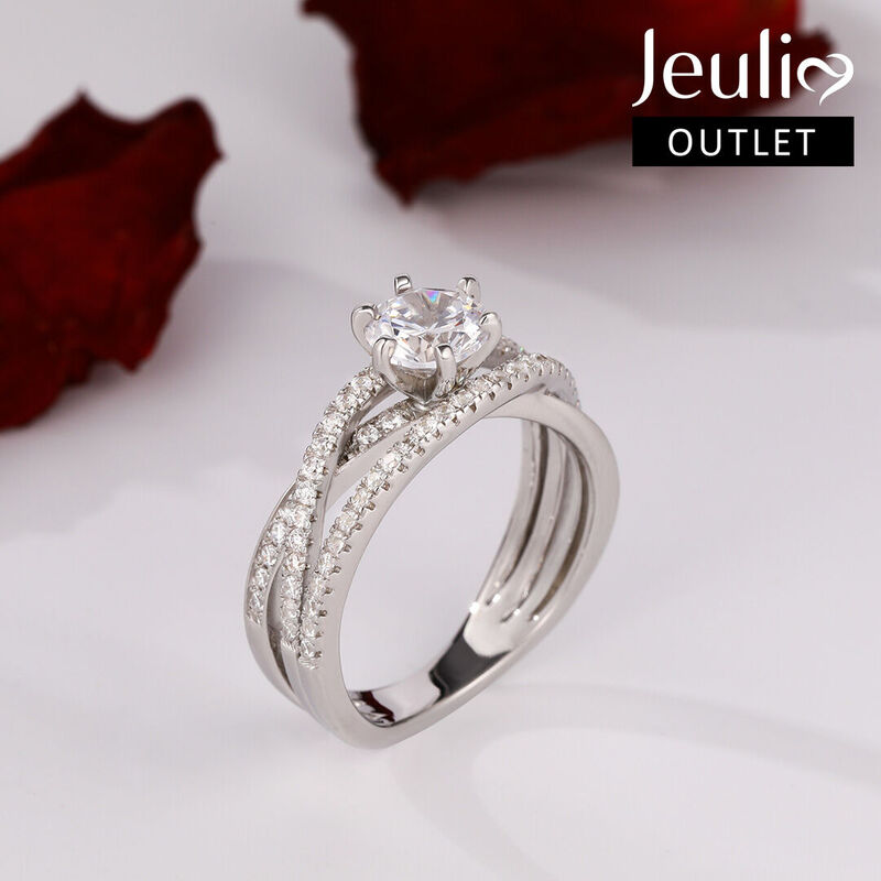 Jeulia Crossover Round Cut Sterling Silver Ring