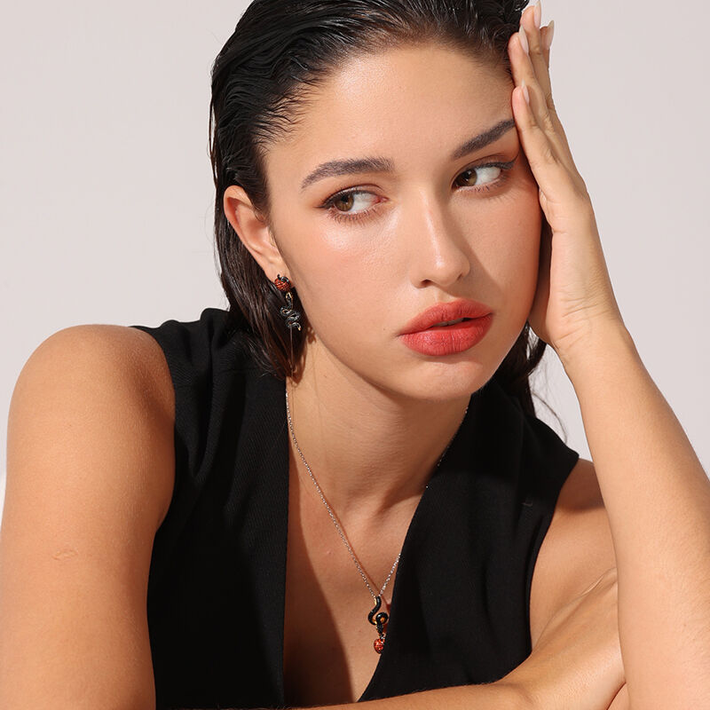 Jeulia Orecchini a Goccia con Serpente e Mela in Argento Sterling